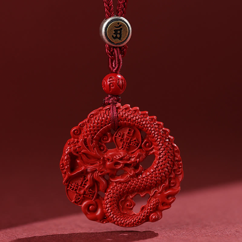Buddha Stones Rok Smoka 925 Srebro Sterling Naturalny Cynober Miedziana Moneta Naszyjnik Szczęścia Wisiorek