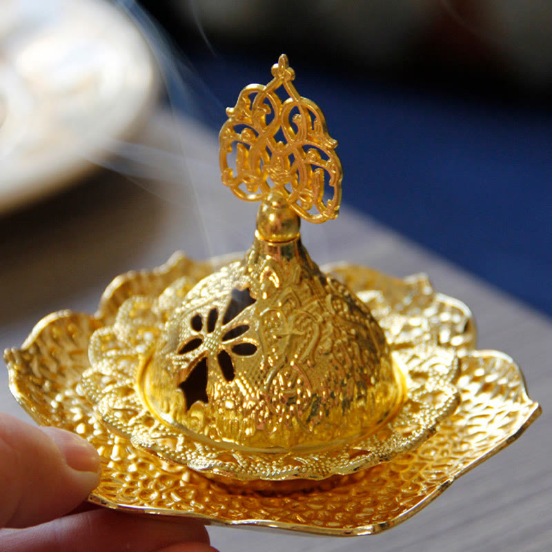 Podkładka pod kadzidło ze złotego liścia, duchowa, miniaturowa, stopowa, metalowa