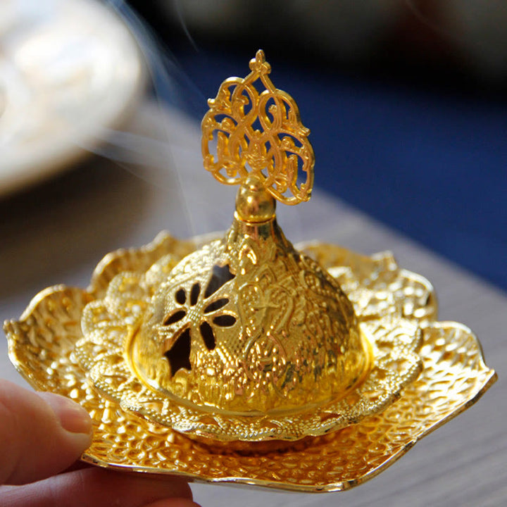 Podkładka pod kadzidło ze złotego liścia, duchowa, miniaturowa, stopowa, metalowa