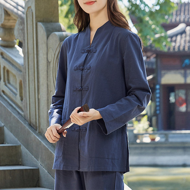 Buddha Stones Duchowa Praktyka Zen Joga Medytacja Modlitwa Jednolita Bawełna Lniana Odzież Damska Zestaw - Granatowy - US18, UK/AU22, EU50 (6XL) - image 7