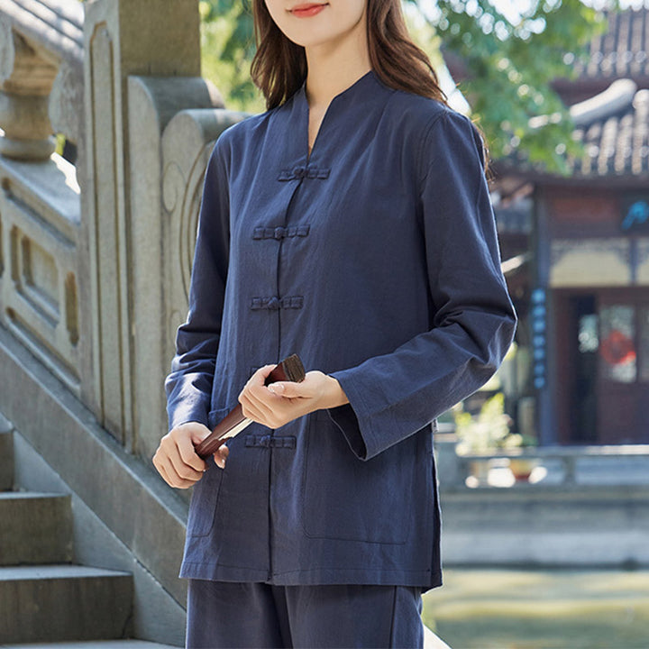 Buddha Stones Duchowa Praktyka Zen Joga Medytacja Modlitwa Jednolita Bawełna Lniana Odzież Damska Zestaw - Granatowy - US18, UK/AU22, EU50 (6XL) - image 7