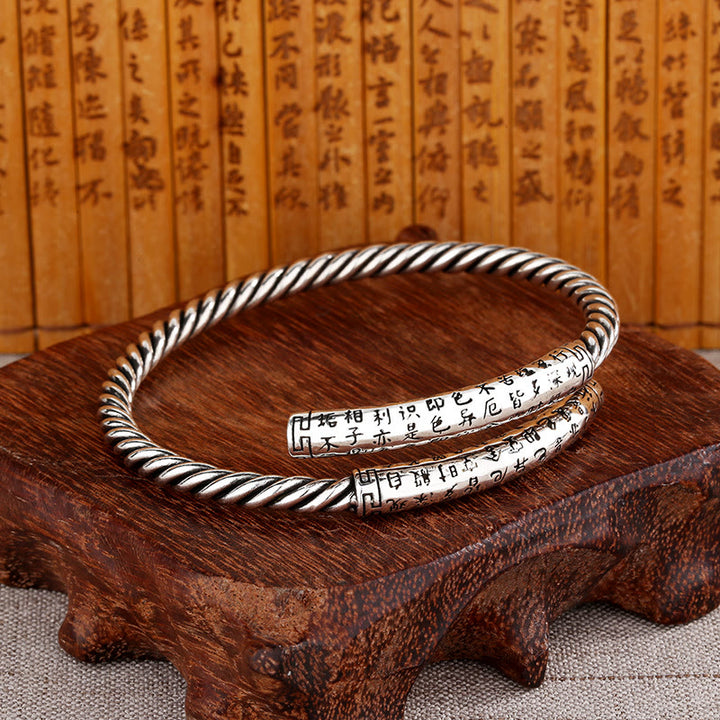 Buddha Stones Retro Sutra Serca Skręcony Wzór Wzór Równowagi Bransoletka Bangle