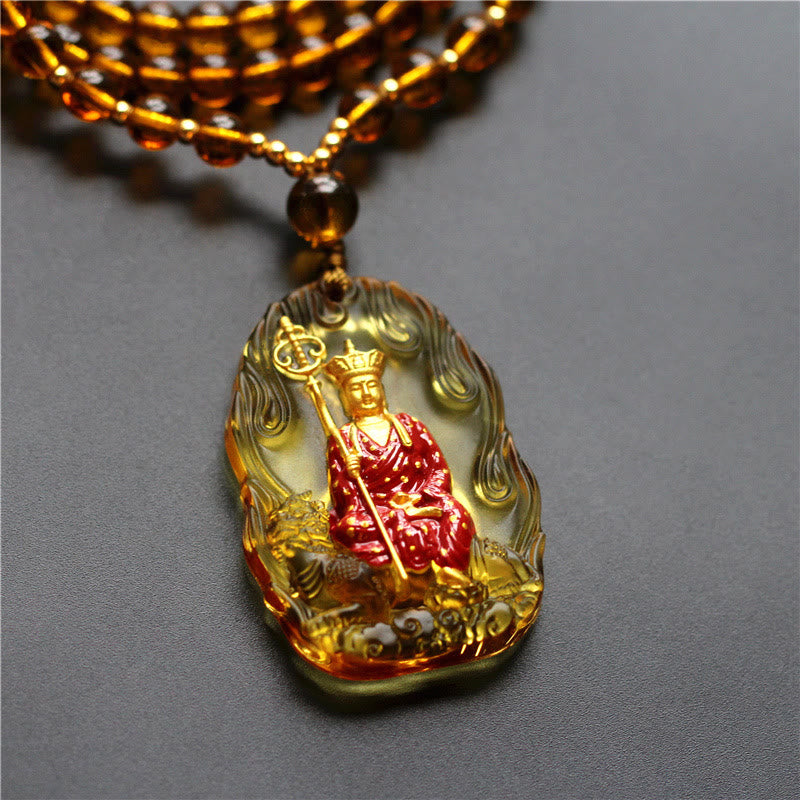 Buddha Stones Ksitigarbha Budda Liuli Kryształowy Amulet Współczucia Naszyjnik Wisiorek - Żółty Ksitigarbha - image 3