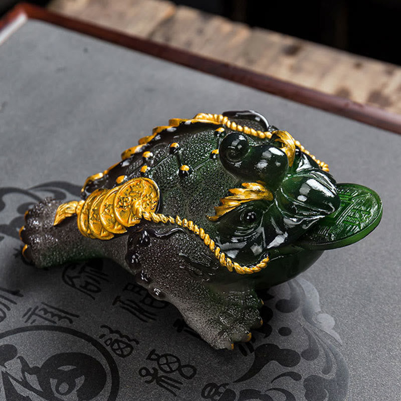 Buddha Stones Zmieniające Kolor FengShui Bogactwo Szczęśliwa Żaba Miedziana Moneta Herbata Zwierzę Żywica Figurka Dekoracja