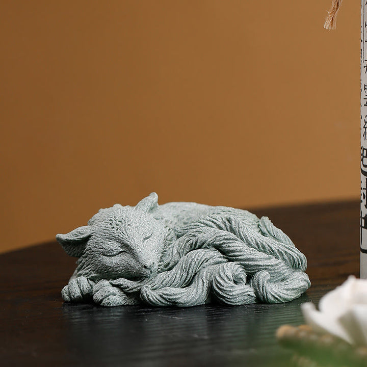 Buddha Stones Mały Dziewięcioogonowy Lis Ochrona Dom Herbata Figurka Dekoracja