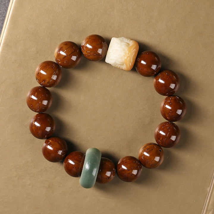 Bransoletka z Buddha Stones Fioletowe Nasiona Bodhi Tańczący Lew Mądrość