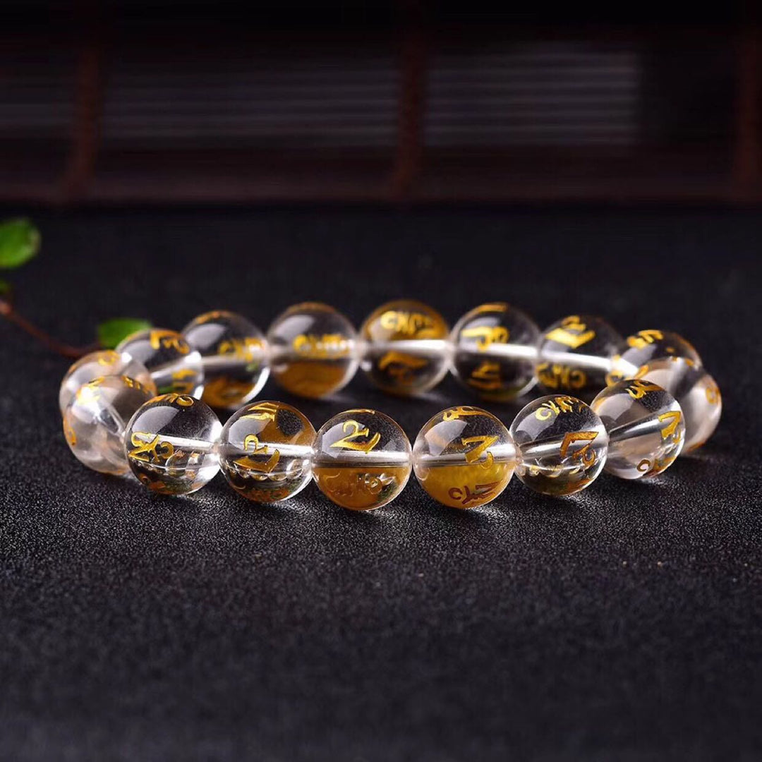 Buddha Stones Tybet Biały Kryształ Czarny Onyks Om Mani Padme Hum Bransoletka Medytacyjna