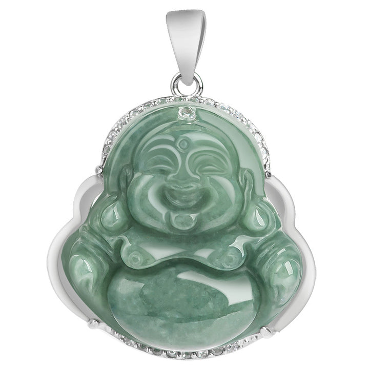 Buddha Stones 925 Srebro Sterlingowe Śmiejący się Budda Jadeit Obfitość Naszyjnik Łańcuszek Wisiorek - image 13