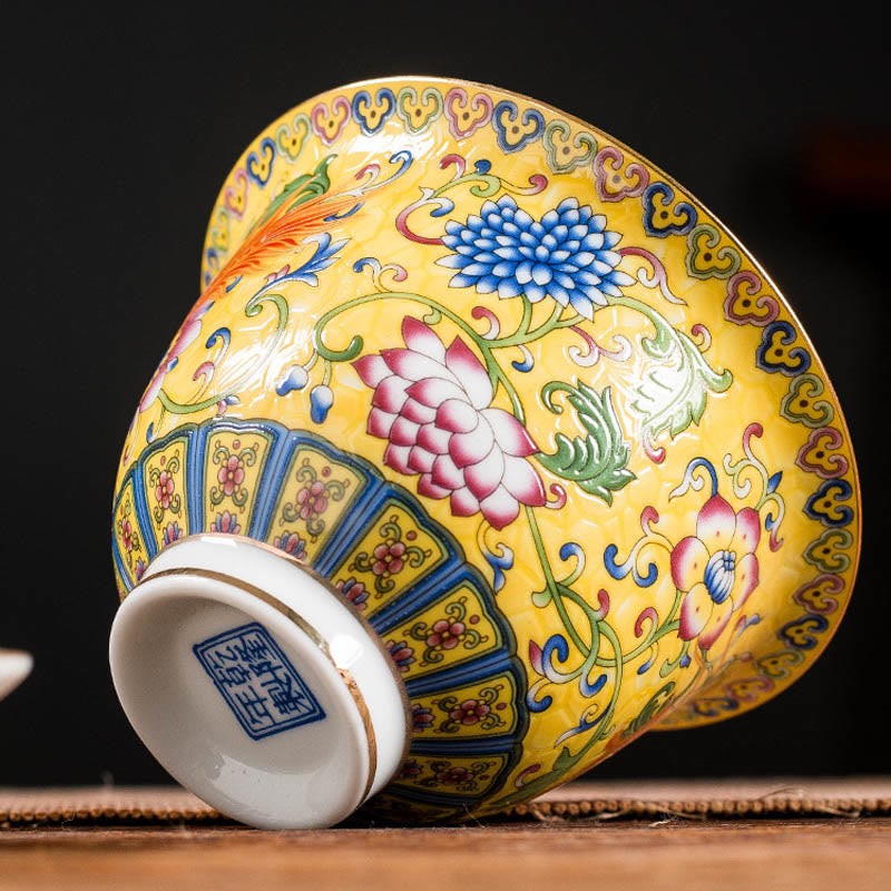 Buddha Stones Smok Feniks Kwiat Projekt Ceramiczny Gaiwan Sancai Filiżanka Kung Fu Filiżanka Do Herbaty I Spodek Z Pokrywką - image 9