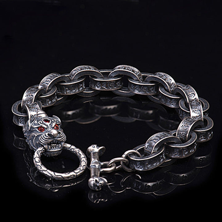Buddha Stones 925 Srebro Sterlingowe Smok Kirin Om Mani Padme Hum Sukces Siła Bransoletka Bangle
