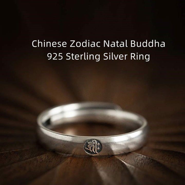 Buddha Stones 925 Srebro Sterlingowe Chiński Zodiak Natal Budda Błogosławieństwo Pierścień Pary