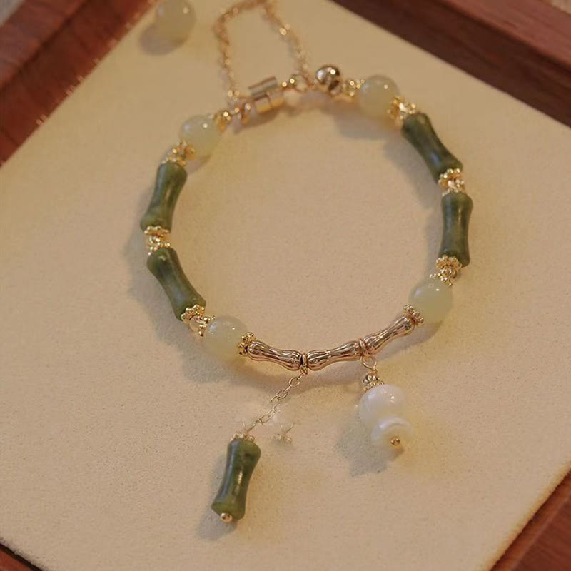 Buddha Stones Jade Bambus Liść Konwalii Wzór Bransoletka Szczęście Obfitość