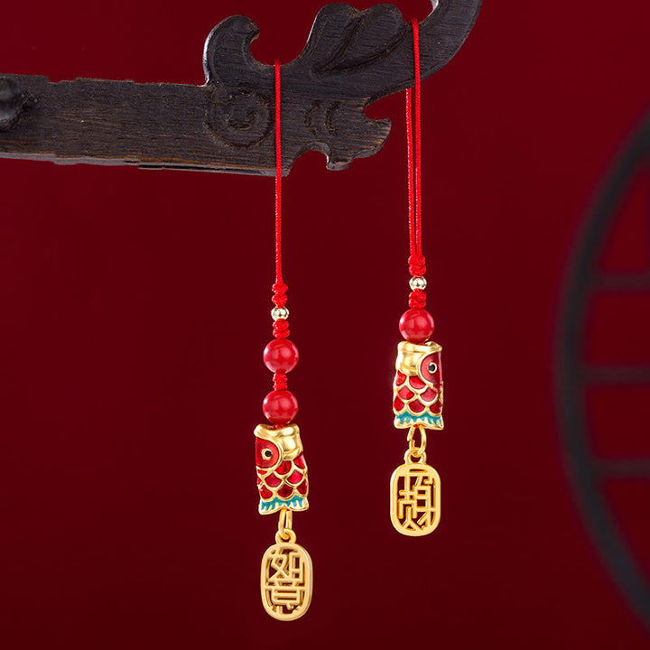 Buddha Stones Koi Ryba Cynober Przyciągający Bogactwo Życzenie Ruyi Urok Szczęścia Telefon Wiszący Dekoracja