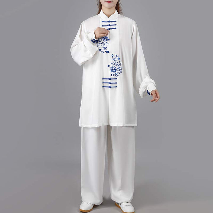Buddha Stones Kwiat Haft Medytacja Modlitwa Duchowy Zen Tai Chi Qigong Praktyka Unisex Zestaw Ubrań