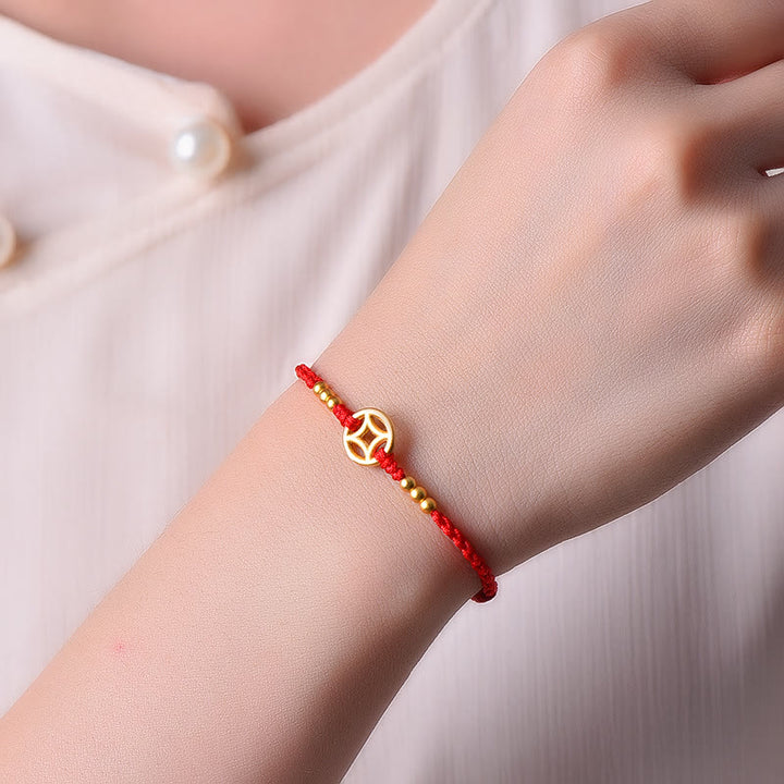 Buddha Stones Miedziana Moneta Siła Pleciona Bransoletka Sznurkowa Anklet