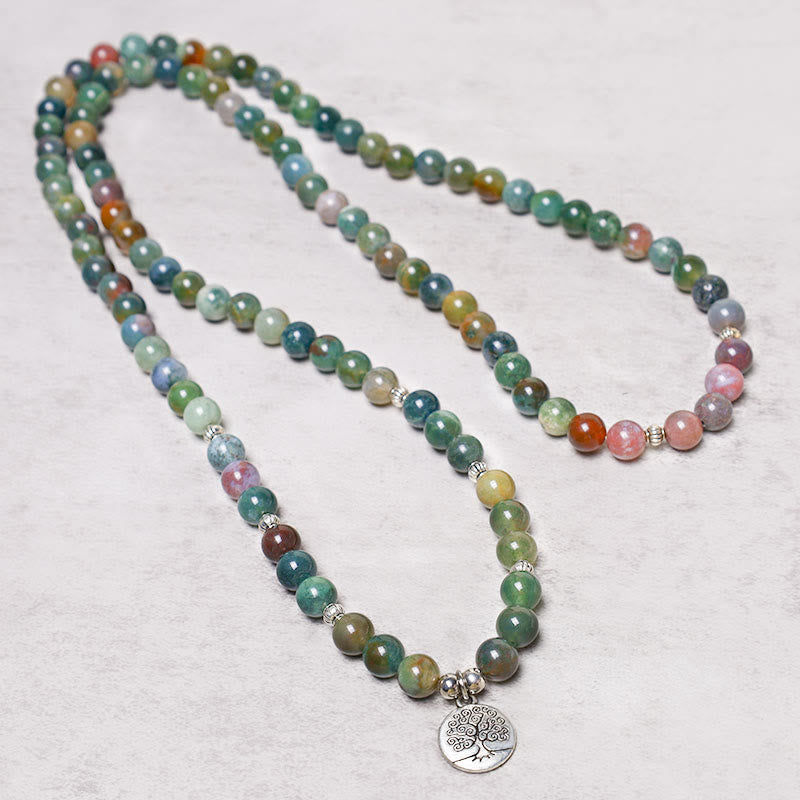 Buddha Stones 108 Mala Beads Indyjski Agat Lotus OM Buddha Drzewo życia Pozytywny Spokój Bransoletka