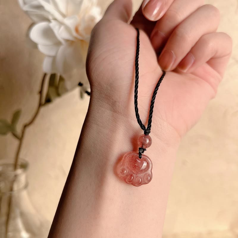 Buddha Stones Kwarc Truskawkowy Piękny Koci Łapa Pazur Uzdrawiający Naszyjnik Wisiorek - image 11