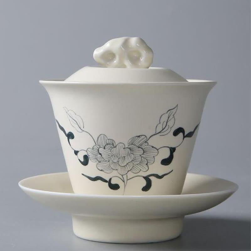 Buddha Stones malowane ręcznie granat hibiskus sosna lotos ceramiczny Gaiwan Sancai filiżanka do herbaty Kung Fu filiżanka do herbaty i spodek z pokrywką