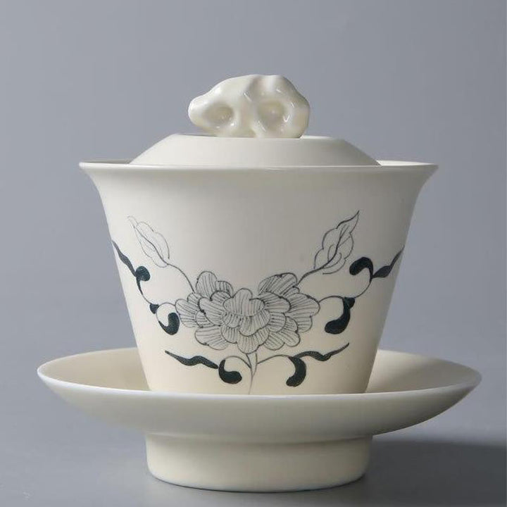 Buddha Stones malowane ręcznie granat hibiskus sosna lotos ceramiczny Gaiwan Sancai filiżanka do herbaty Kung Fu filiżanka do herbaty i spodek z pokrywką