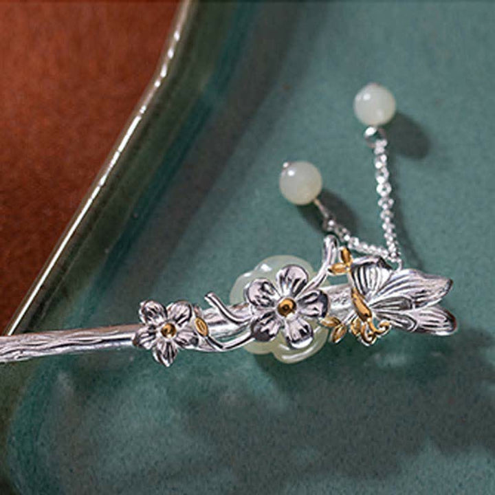 Spinka do włosów z kwiatem błogosławieństwa wykonana ze srebra próby 925 Hetian White Jade - image 9