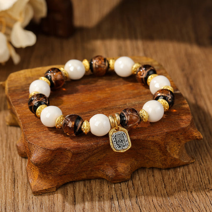 Buddha Stones Tybetański Zakiram Bogini Bogactwa Charm Liuli Szkło Kadzidło Popiół Porcelanowy Koralik Ochrona Bransoletka