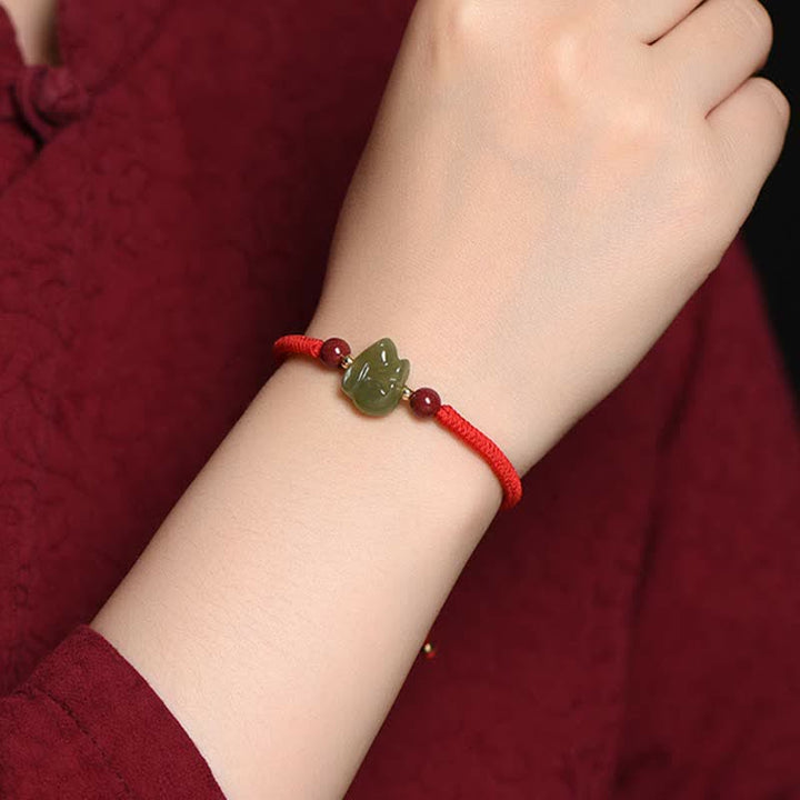 Bransoletka z koralików z jadeitu i obfitości z roku Królika Hetian Jade Bunny Cinnabar