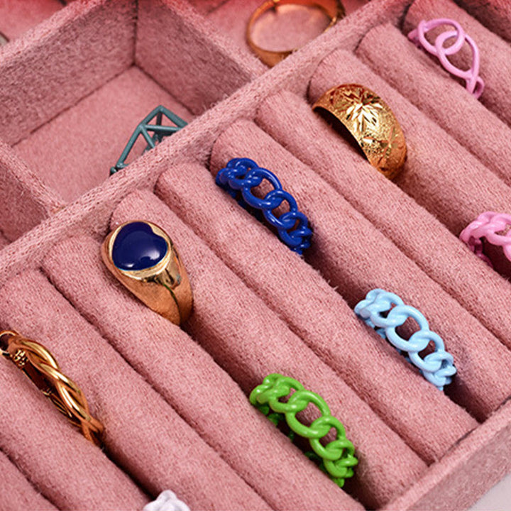 Buddha Stones Prosty Design Organizer na biżuterię Dwuwarstwowe pudełko do przechowywania biżuterii Flanelowe pudełko z zamkiem - image 12