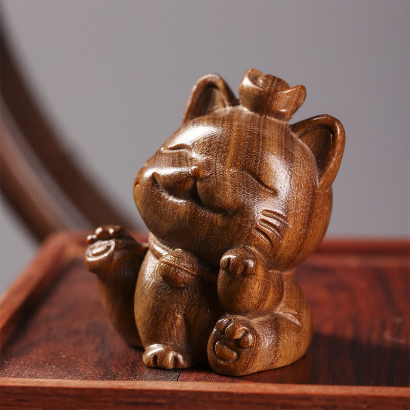 Buddha Stones Miniaturowe Zielone Sztabki Sandałowe Szczęśliwy Kot Rzeźbiony Dekoracja Biurka Pokoju - 5 cm - image 1