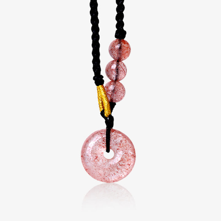 Buddha Stones Kwarc Truskawkowy Chalcedon Klamra Pokoju Naszyjnik Uzdrawiający Wisiorek
