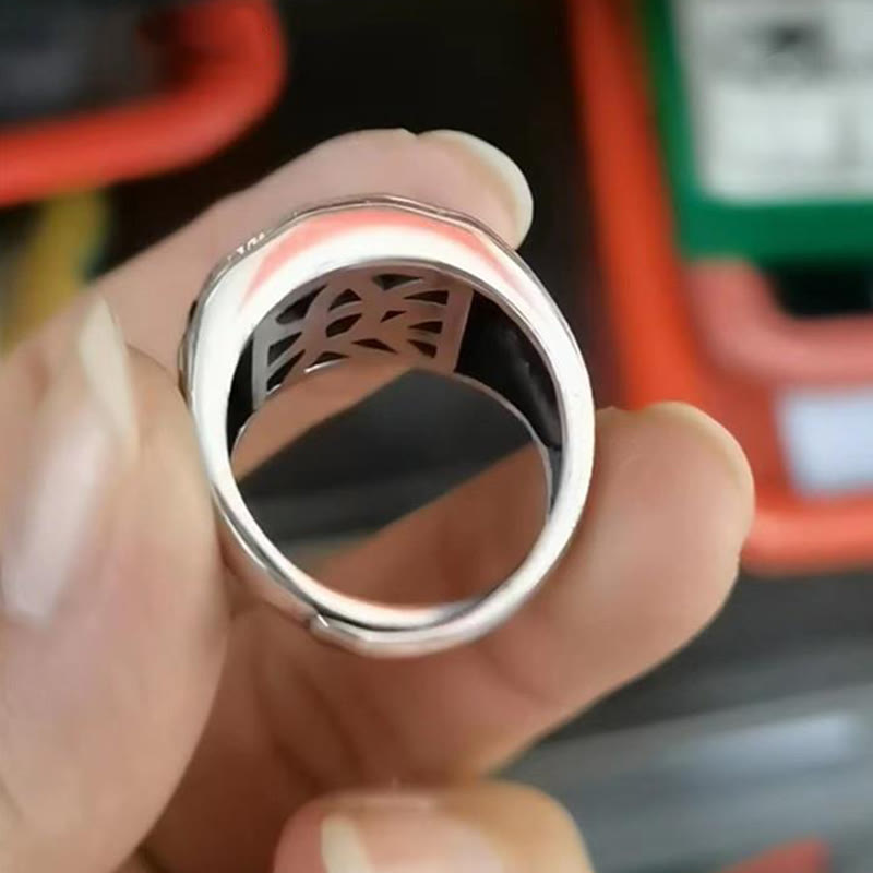 Buddha Stones 925 Srebro Sterlingowe Sanskrycki Wzór Rzeźbiona Ochrona Regulowany Pierścień - image 20