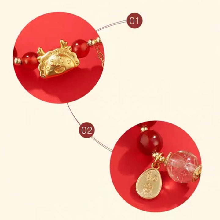 Buddha Stones Rok Smoka Pierożek Naturalny Czerwony Agat Granat Hetian Jade Fu Charakter Szczęście Sukces Bransoletka