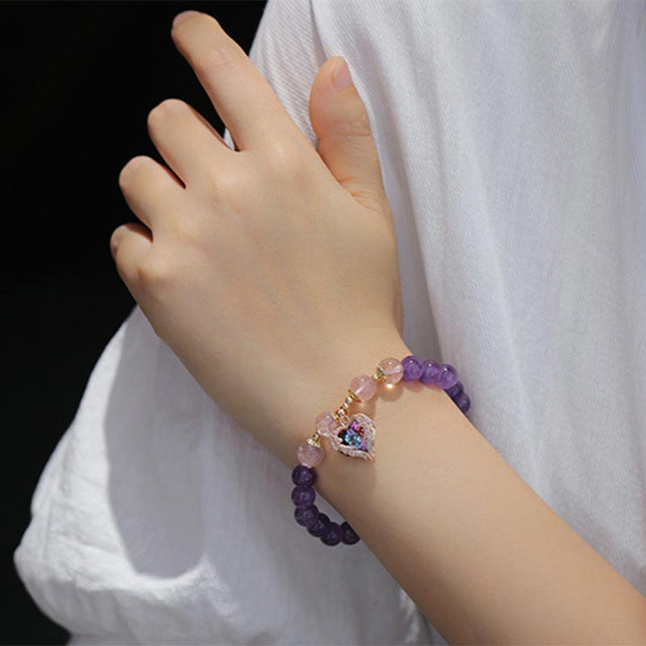 Bransoletka Fortune Crystal z naturalnego ametystu i kwarcu truskawkowego