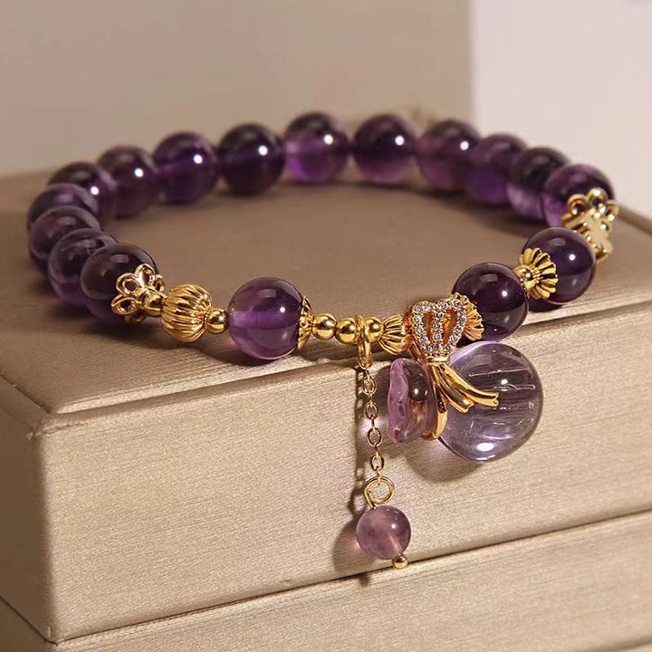 Buddha Stones Naturalny Ametyst Kryształowy Worek Pieniędzy Charm Bransoletka Pozytywna