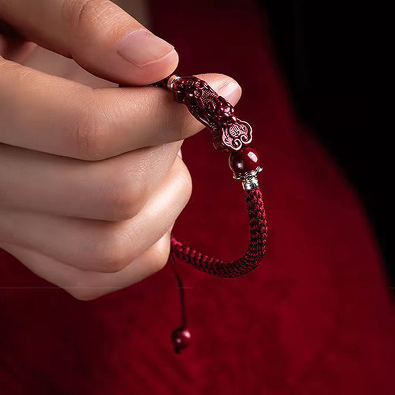 Buddha Stones Ręcznie robione PiXiu Cinnabar Wealth Luck Bransoletka pleciona - image 18