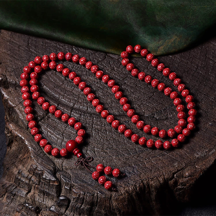 Buddha Stones 108 Mala Koraliki Cynober Om Mani Padme Hum Wzór Grawerowana Bransoletka Błogosławieństwa