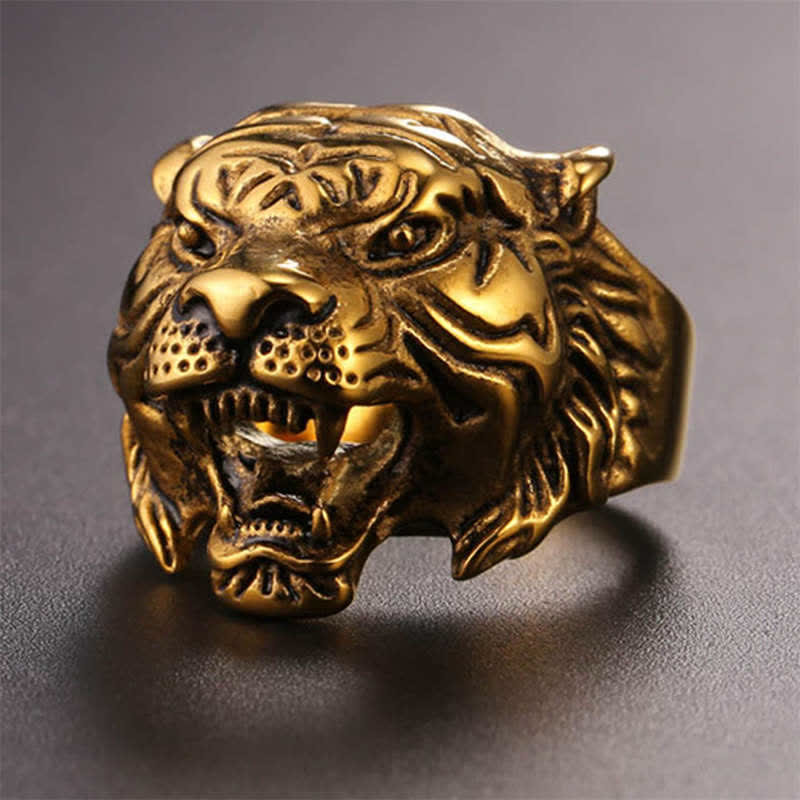 Pierścień męski Animal Tiger Head Titanium Steel Balance Calm Punk Rock Biker