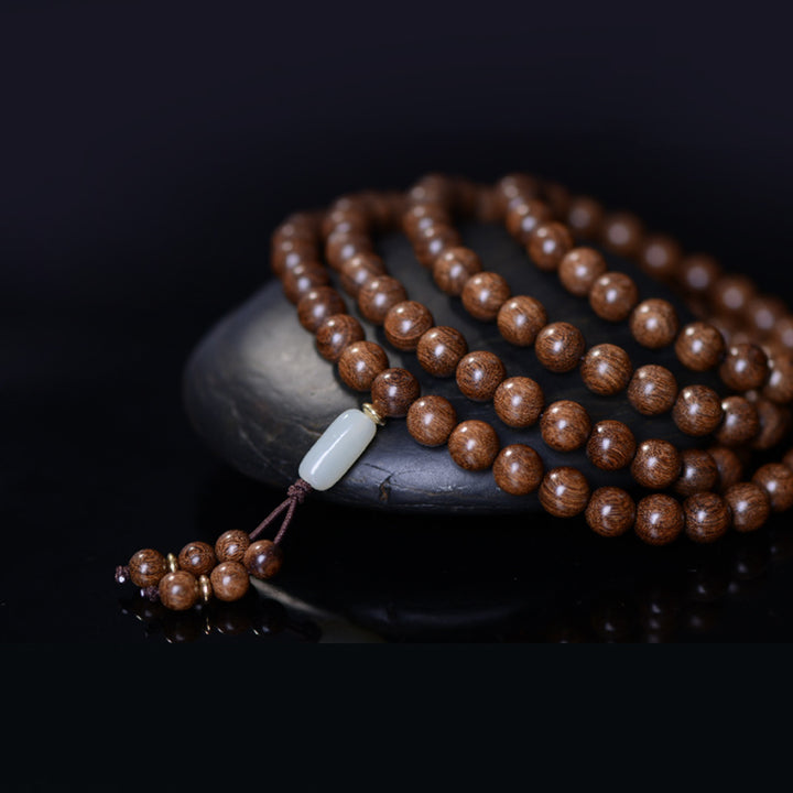 Buddha Stones 108 Mala Koraliki Rosewood Jade Calm Bransoletka