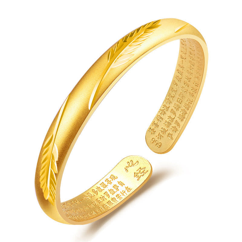 Buddha Stones Pióro Sutra Serca Grawerowany Wzór Bogactwo Miedziana Bransoletka Mankietowa Bangle