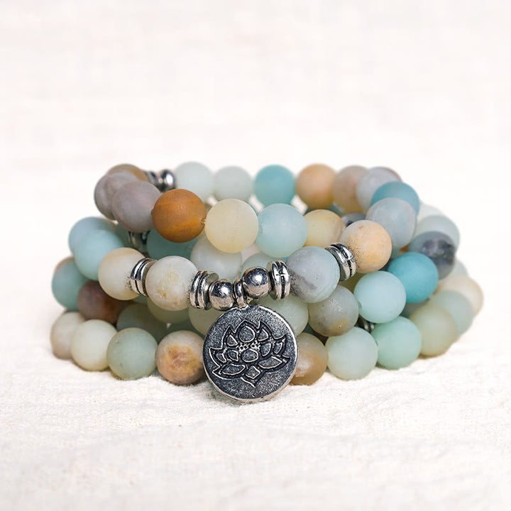 Buddha Stones Tybetański Kamień Amazonitowy Błogosławieństwo Lotos Mala