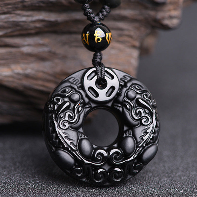Naszyjnik z wisiorkiem Buddha Stones PiXiu Obsidian Wealth - image 2