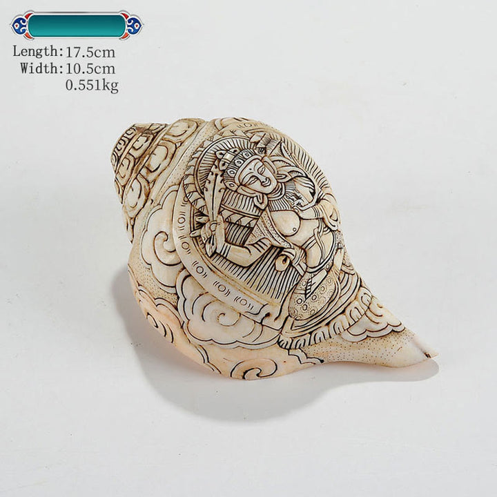 Tybetańska, ręcznie grawerowana dekoracja buddy Shankha Awalokiteśwary z muszli - Mandziusri Bodhisattwa 17*10,5 cm - image 8