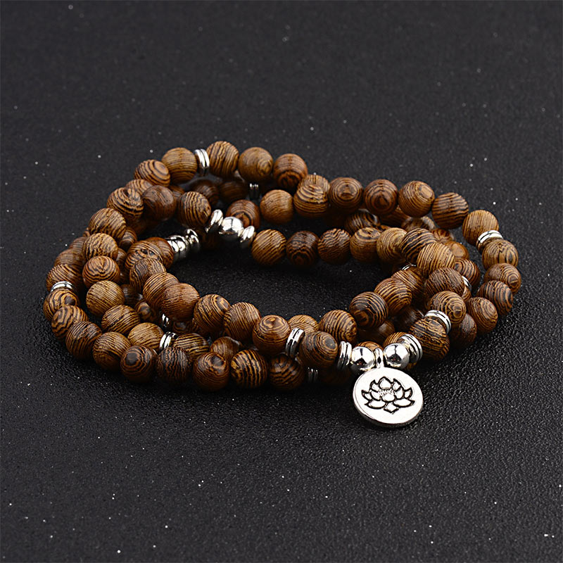 Bransoletka z drewna tybetańskiego z Buddha Stones, lotosem i malą Buddy - image 4