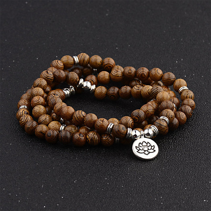 Bransoletka z drewna tybetańskiego z Buddha Stones, lotosem i malą Buddy - image 4