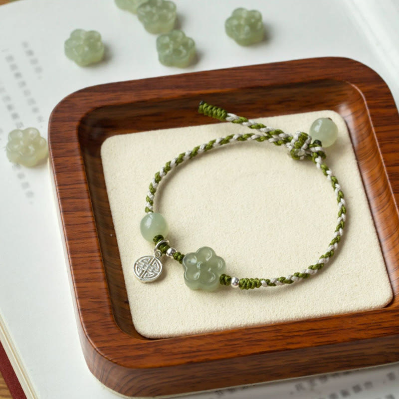 Buddha Stones Ręcznie Robione Plum Blossom Kwiat Jadeit Szczęście Dobrobyt Bransoletka Pleciona