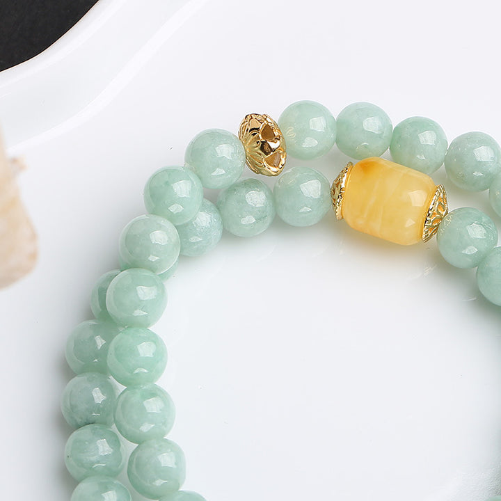 Buddha Stones 925 Srebro Sterling Naturalny Jadeit Bursztyn Motyl Bransoletka Szczęście Obfitość