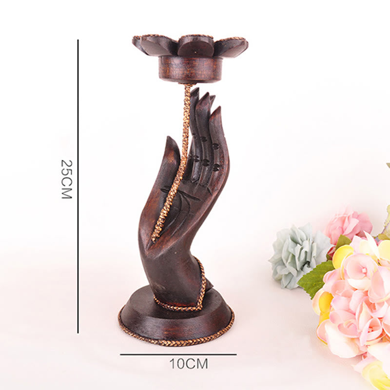 Buddha Stones Wzór Dłoni Drewniany Świecznik Domowy Świecznik Dekoracja