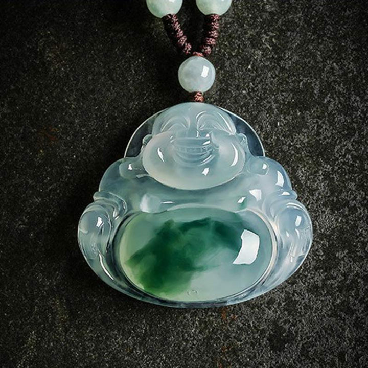 Naszyjnik z Buddha Stones z cyjanowego jadeitu, szczęście