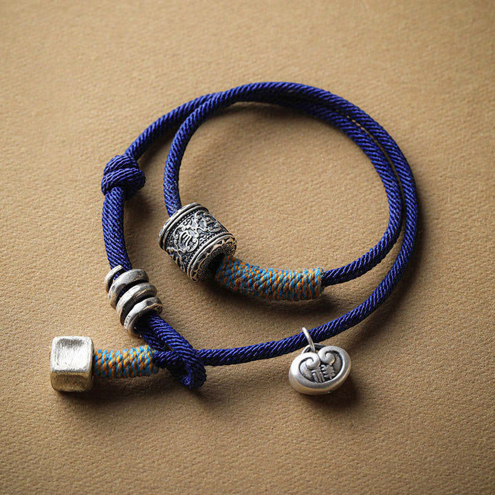 Buddha Stones ręcznie robione tybetańskie Om Mani Padme Hum rzeźbione pomyślne amulet podwójnie owinięta bransoletka sznurkowa