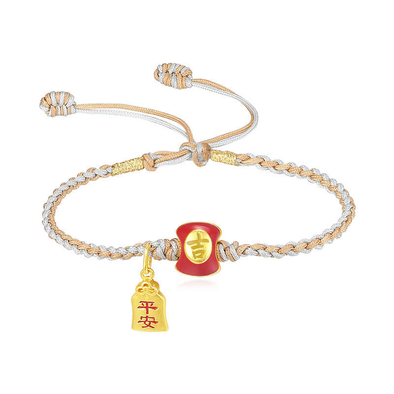 Buddha Stones 925 Srebro Sterling Ręcznie robione Pomyślne Chińskie Znaki Błogosławieństwa Bransoletka z Plecionego Sznurka