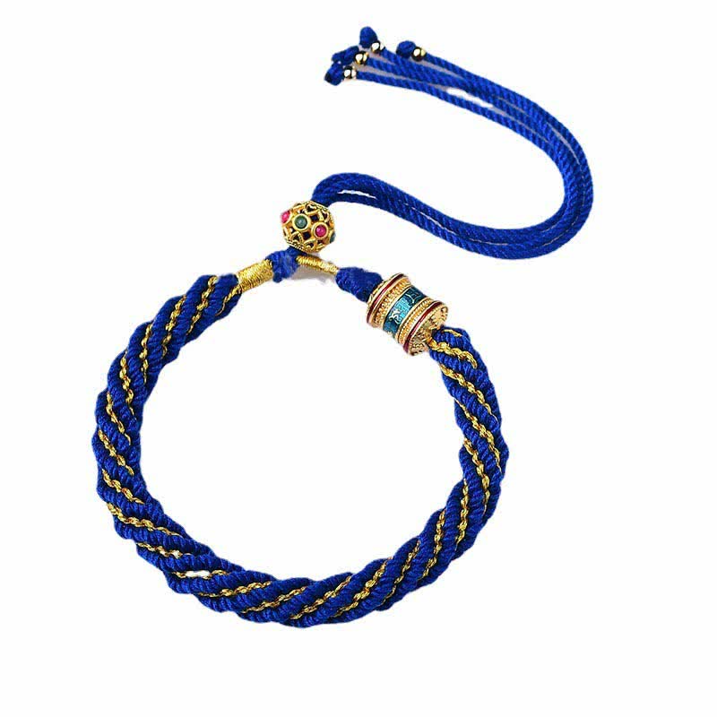 Buddha Stones Tybetańskie Ręcznie Robione Szczęście Thangka Koło Modlitewne Charm Bransoletka ze Sznurka
